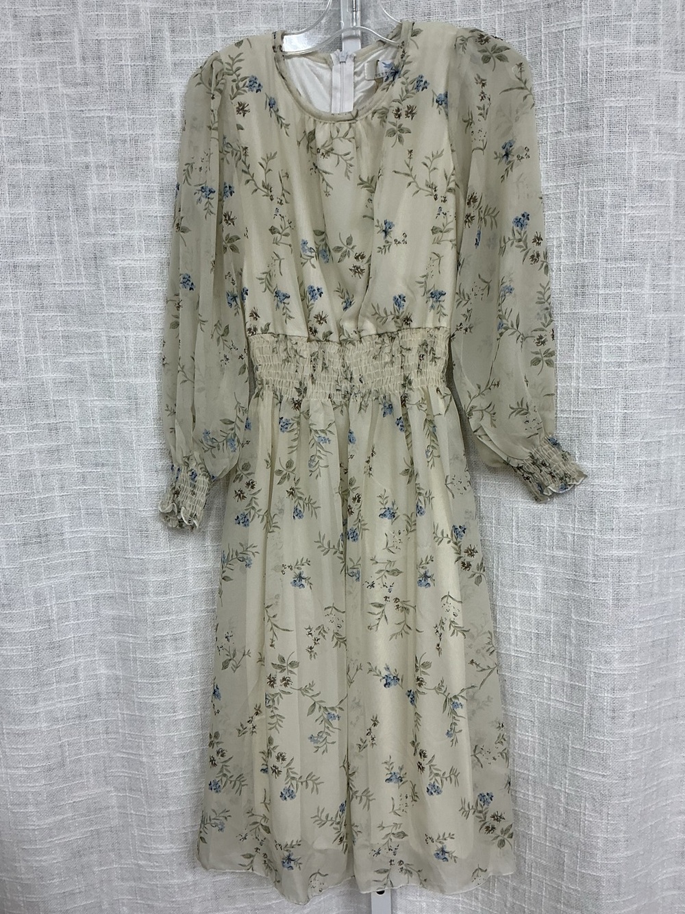 Girls' Peyton Bre Floral Smocked-Waist Casual Dress in Light Beige